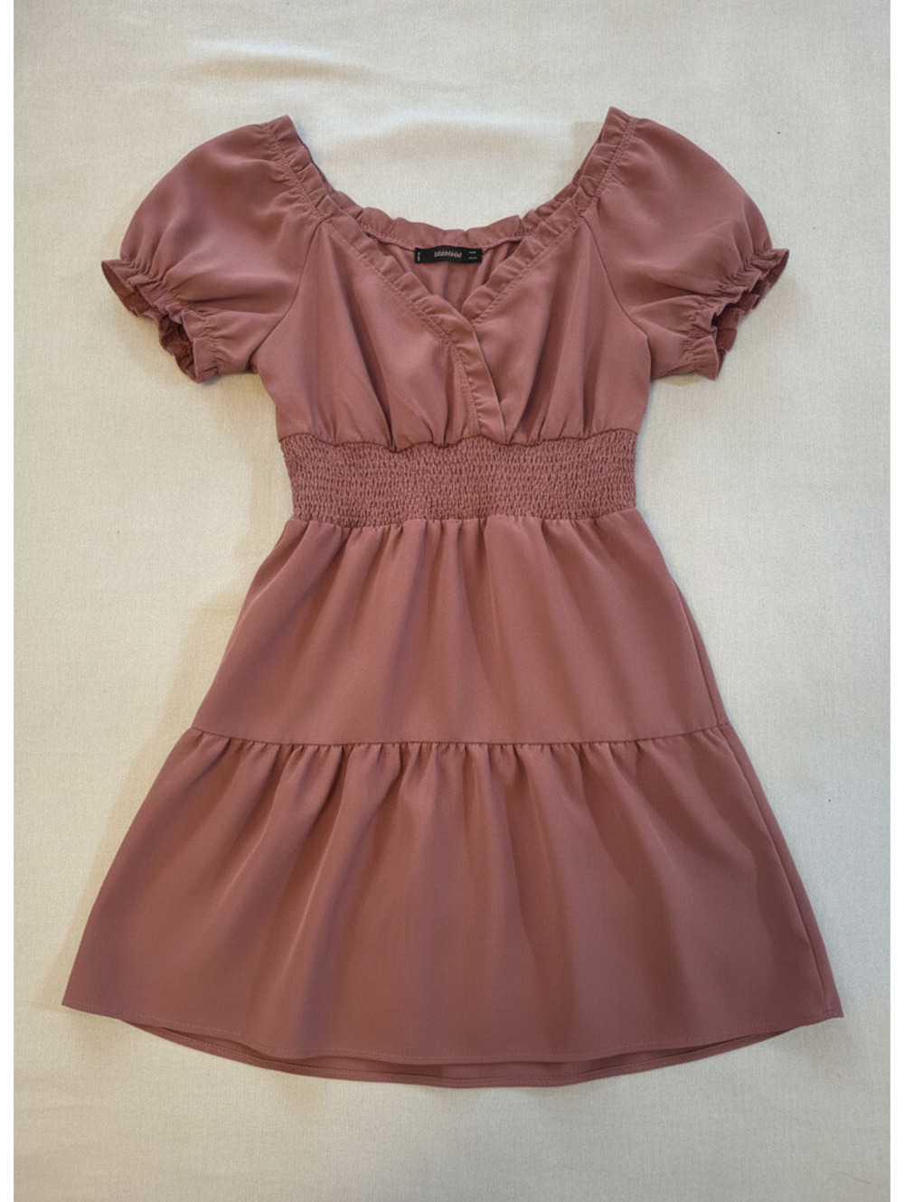 Hesperius Mauve Puff Sleeve Smocked Waist Dress Large